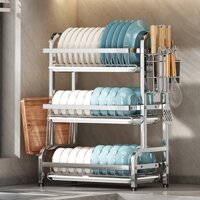 HLH GIÁ ĐỂ BÁT ĐĨA 2,3,4 TẦNG,GIÁ INOX 304,KỆ CHẠN ÚP CHÉN ĐŨA ĐA NĂNG KÈM 2 KHAY HỨNG NƯỚC