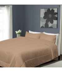 HLS Bộ ga gối trải giường mền microfiber Thái Lan Queen size 152x198x30cm nâu trơn