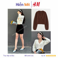 H&M Đức - Áo khoác cardigan len dày tay phồng vặn thừng nút trắng nâu tím sale auth cao cấp chính hãng có sẵn 1080845002