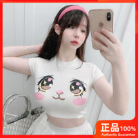 [HMYY] Còn hàng ~ Áo phông ngắn tay in họa tiết hoạt hình cỡ lớn khoe ngực áo hở rốn tôn dáng ôm dáng bó sát mẫu ngắn cạp cao gợi cảm sành điệu