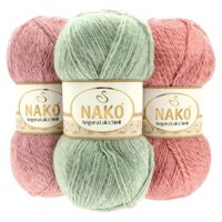 (HN) CROWN Cuộn len mohair pha kim tuyến Nako Angora Luks Simli