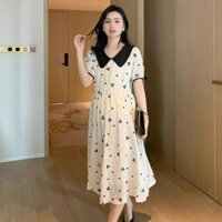 HN470-Váy Bầu Baby Doll Thời Trang.Đầm Bầu Mùa Hè Cổ Tròn Tay Ngắn Thiết Kế 2 Lớp Mềm Mát Dáng Dài Xinh Xắn Mama Store99