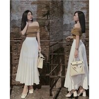 [HND Fashion] - Sét áo trễ vai kèm chân váy dập ly dáng xoè sét đồ dạo phố xinh xắn - ORDER