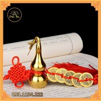 Hồ lô phong thuỷ bằng đồng sức khoẻ trường thọ, hút tài lộc tặng dây xu ngũ đế đồng tâm kết - HL trơn 10cm dây xu