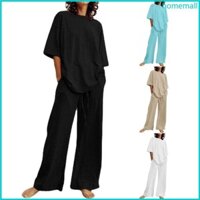 Ho Nữ Bộ Đồ Ngủ Vải Lanh Cotton Bộ Áo Thun Tay Ngắn Có Quần Bộ Loungewear