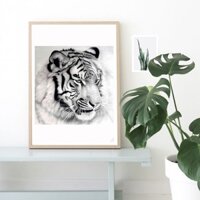Hổ Trắng 5D Full Khoan Tranh Gắn Đá Thêu Chữ Thập Bộ Trang Trí