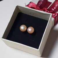 Hoa Bông Tai Ngọc Trai Thật Màu Cam Hồng - 8mm