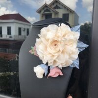 Hoa cài áo handmade cao cấp-Hoa voan tơ dây leo mix cành pha lê- 10cm