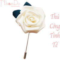 hoa cài áo nam - vải lụa -  màu trắng sữa - dking khoảng 4.5cm