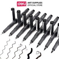[HỌA CỤ DELI] Set Bút Đi Nét Kỹ Thuật Nhiều Cỡ Ngòi Màu Đen Kháng Nước Caligraphy Phù Hợp Vẽ Viền Tranh Phác Hoạ
