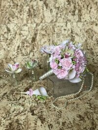 Hoa cưới đất sét-  Bó hoa Hồng – Địa lan tông tím hồng