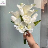 Hoa cưới, hoa cầm tay cô dâu hoa chụp ảnh màu trắng rum, tulip và lan trắng CEVERIA