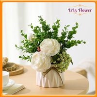 Hoa Giả Bình Hoa Mini Mẫu Đơn Điểm Quả Decor Nhà Cửa Độc Đáo Sang Trọng Cao 25cm LL-44