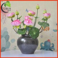 Hoa giả, bình sen cung đình cao cấp trang trí phòng khách, văn phòng, cửa hàng, lớp học