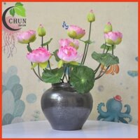 Hoa giả, bình sen cung đình cao cấp trang trí phòng khách, văn phòng, cửa hàng, lớp học