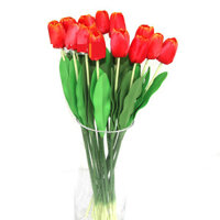 Hoa giả-Cành Hoa Tulip Đơn màu Đỏ hoàng hôn
