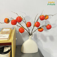 Hoa giả, cây giả, Set quả hồng giả, kèm bình gốm cao cấp, mang phong cách retro, Panda Flower