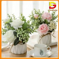 Hoa giả, Chậu Hoa Sứ Cắm Sẵn Để Bàn Độc Đáo Trang Trí Bàn Trà, Phòng Khách, Decor Chụp Ảnh Nhiều Mẫu JTK -001