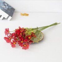 Hoa giả-CÚC HỌA MI daisy bằng vải lụa cao cấp giống thật một cành 5 bông - Hàng loại 1 - Đỏ