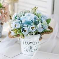 Hoa giả để bàn, Chậu hoa giả cắm sẵn trang trí phòng khách, tủ kệ, Lọ hoa trang trí