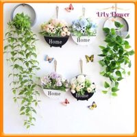 Hoa Giả Giỏ Hoa Treo Tường Độc Đáo Trang Trí Nhà Cửa Đã Cắm Sẵn Hoa TẶNG ĐÈN LED LL-40