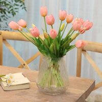 Hoa gia trang tri, Hoa tulip nhiêu mau cao câp giông thât 99 decor phu kiên chup anh - Hông baby