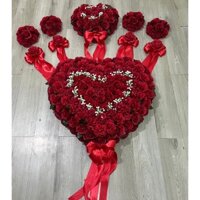 Hoa Giả Trang Trí Xe Cưới-Mẫu Tim Full Đỏ