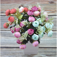 Hoa giả xuyên biên giới 10 đầu nụ hoa hồng trà, bó hoa nhỏ trang trí nhà, hoa camelia xuất khẩu