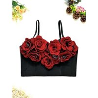 Hoa hồng ba chiều màu đỏ rượu vang với corset bên trong và bên ngoài, dây treo gợi cảm, áo corset định hình