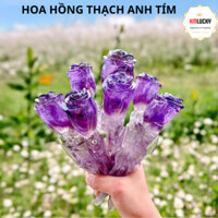 Hoa Hồng Đá Thạch Anh Tím, Bông Hoa Đá Thạch Anh, Quà Tặng Tình Yêu, Món Quà Đặc Biệt,Kích cỡ 17x5cm