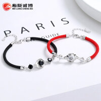 Hoa Hồng đỏ đen dệt Vòng tay cặp đôi vòng tay cặp đôi S925 Sterling bạc khảm Zircon quà tặng giáng sinh nam nữ học sinh
