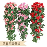 Hoa hồng nhân tạo mới treo tường, cây hoa giả, trang trí phòng khách, cây nhện, cây treo trong nhà, giỏ nhựa treo tường