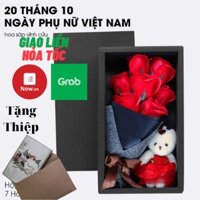 Hoa Hồng Sáp Hộp Đen 7 Bông 1 Gấu - Quà Tặng 14/2, 8/3, 20/10, Giáng Sinh Noel, Sinh Nhật, Lễ Tết