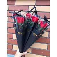 HOA HỒNG SÁP MICA 1 BÔNG KÈM LÁ HỒNG loại 1 (Hiện chỉ còn vỏ hộp màu đen)