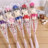 HOA HỒNG SÁP THƠM 1 BÔNG KÈM GẤU CUTE