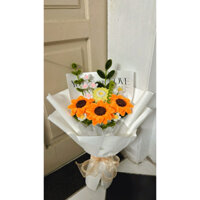 Hoa hướng dương bằng kẽm nhung bó 3 bông mix làm quà tặng