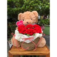 Hoa kẽm nhung_ Hoa handmade_ Giỏ hoa gấu bông kẽm nhung