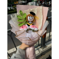 Hoa len handmade quà tặng tốt nghiệp ( có thể thay đổi búp bê nam, nữ, màu áo )