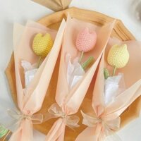 Hoa len tulip nhiều màu len cotton milk DIY - cam