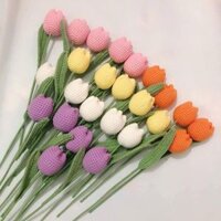 Hoa len tulip nhiều màu len cotton milk DIY - TRẮNG