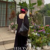 Hoa Lily Nước [Lãng Mạn HL Váy Rời Cotton Lụa Thời Trang Pháp Ao Ngoài Váy Quá Khổ Váy Dài] Cổ Vuông