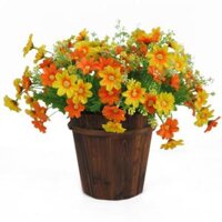 Hoa lụa, cành hoa cúc dại 24 bông màu sắc tươi sáng tự nhiên trang trí để bàn làm việc phòng khách CB235 - Vàng pha cam