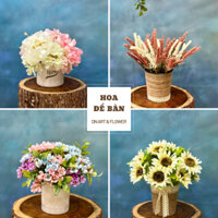 Hoa lụa cao cấp, Bình hoa để bàn mini, Decor phòng, Trang trí nhà cửa, Hoa giả, Chậu hoa giả để bàn