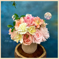 Hoa lụa cao cấp, Bình hoa hồng pastel, cắm tròn đều các mặt,  hoa giả trang trí decor nhà cửa, quà tặng