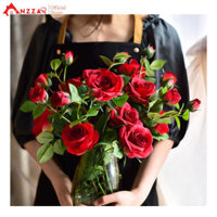 Hoa lụa cao cấp, hoa hồng ISLAND cành 4 bông trang trí phòng khách sang trọng HH-02