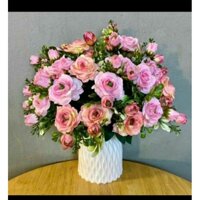 hoa lụa cao cấp,hoa giả trang trí,combo 4 cành tặng 1 bình nhựa cứng,cành hoa hồng tỷ muội cao 25cm cành 7 hoa 7 nụ