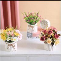 Hoa lụa, chậu hoa mini để bàn nhiều mẫu đẹp trang trí nhà cửa, bàn làm việc, kệ tủ, quầy lễ tân Flowermini LH-01 - tú cầu xanh mix,01 chậu