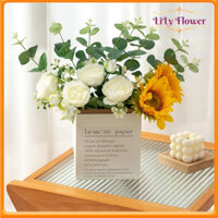 Hoa Lụa Giỏ Giấy Kraft Cắm Sẵn Nhiều Mẫu Hoa Trang Trí Để Bàn Học Bàn Làm Việc Kệ Tủ LL-222