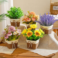 Hoa Nhân Tạo Trong Chậu Nhỏ Thực Tế Nhân Tạo Hydrangea Oải Hương Mộc Mạc Loại Cây Nhựa Với Cây Nồi Weaven