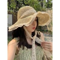 Hoa rừng phong cách nhỏ tươi mát Pháp đi biển kỳ nghỉ mũ rơm che nắng nữ rơm mũ ngư dân ren bãi biể